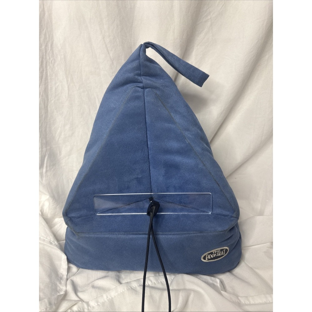 THE BOOK SEAT Hands-Free Book Holder Blue Beanbag Hold Up Pillow Reader Sack